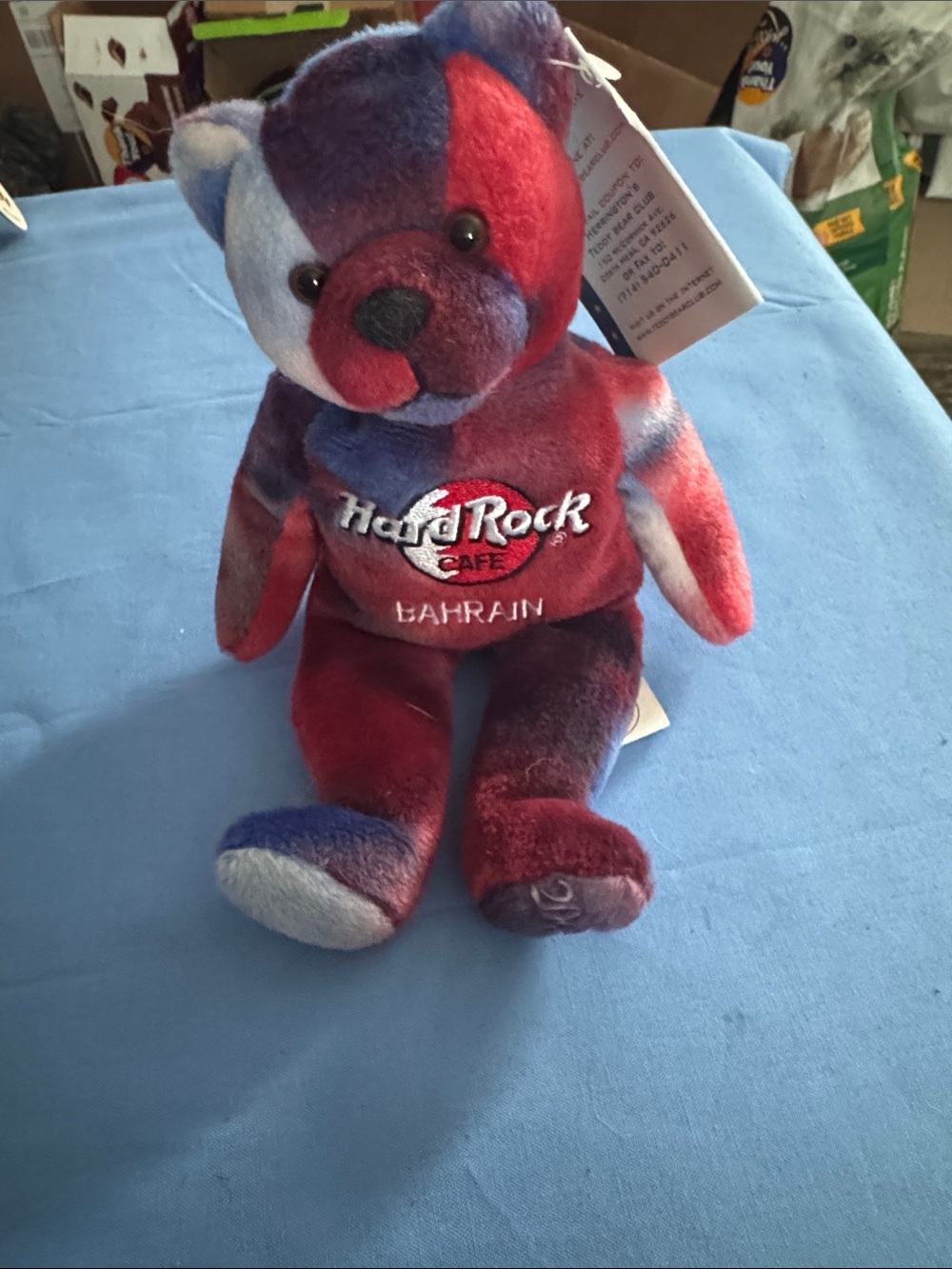 Hard Rock Cafe Red Blue Purple White Tie-Dye Bahrain Plush Bear Limited